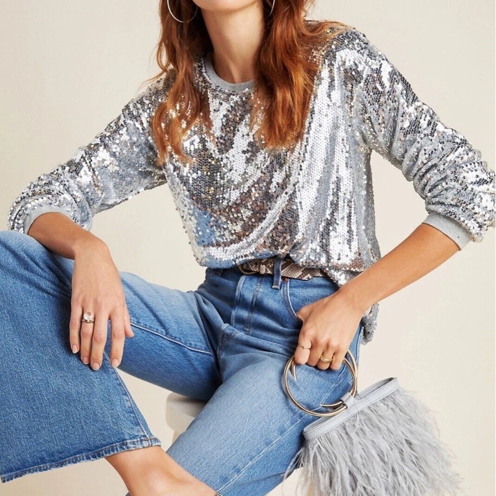 Eri & Ali by Anthropologie small Babette Silver sequin top